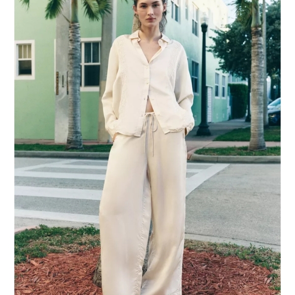 Zara Lace Satin Set Pants And Shirt Size Medium - Picture 8 of 8